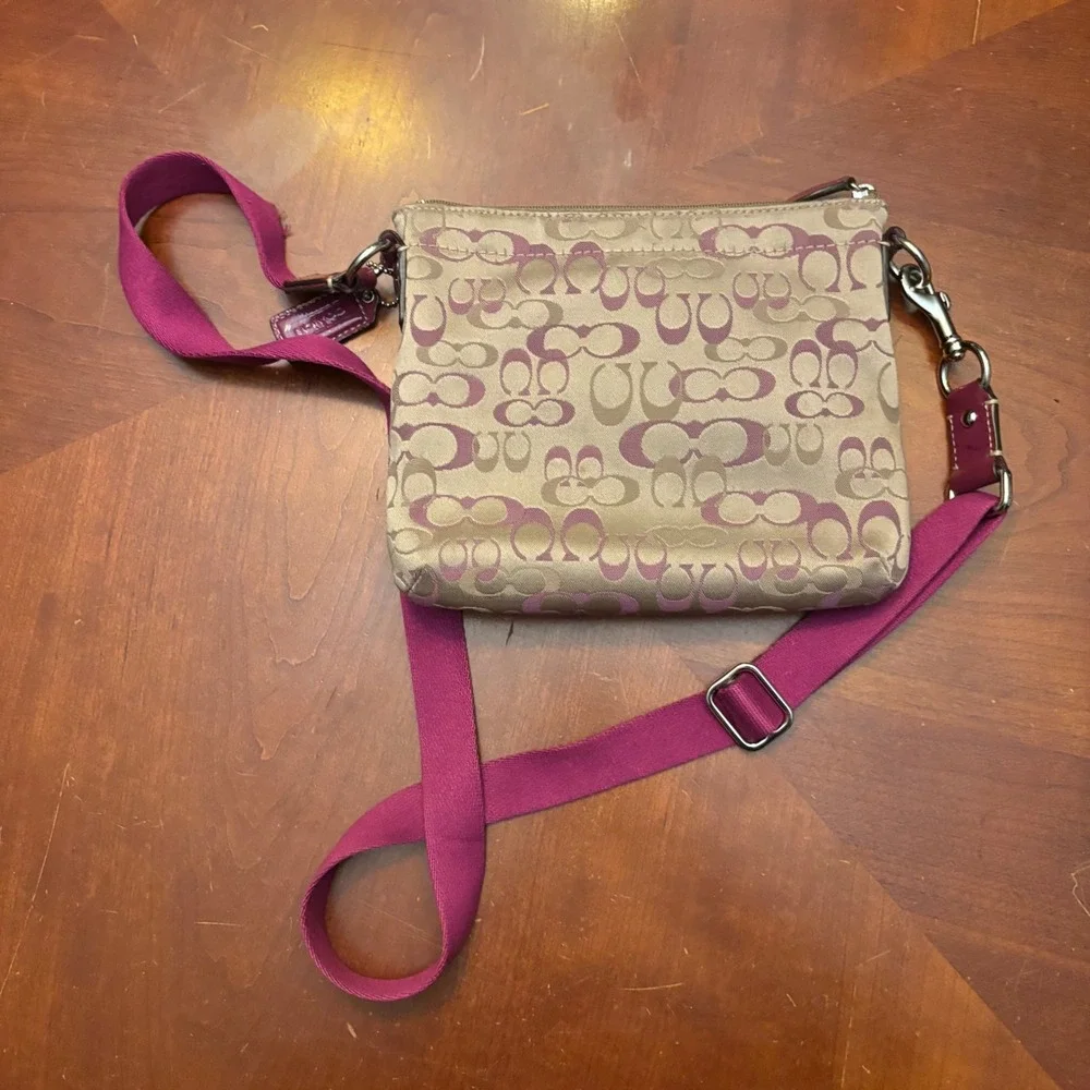 Coach Tan and Pink Signature Crossbody Bag - Picture 12 of 13